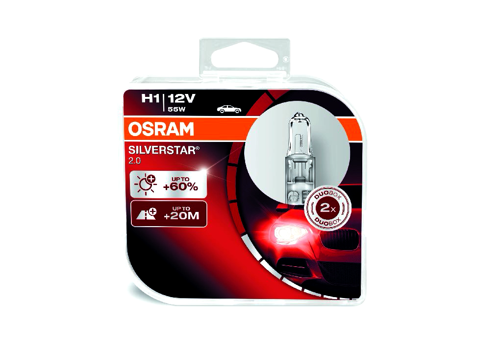 Лампа галогенная +60% (2шт) (OSRAM) Silverstar 55W H1